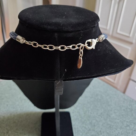 St. Thomas Silver Costume Necklace w/Navy Blue Cord - Picture 2 of 4